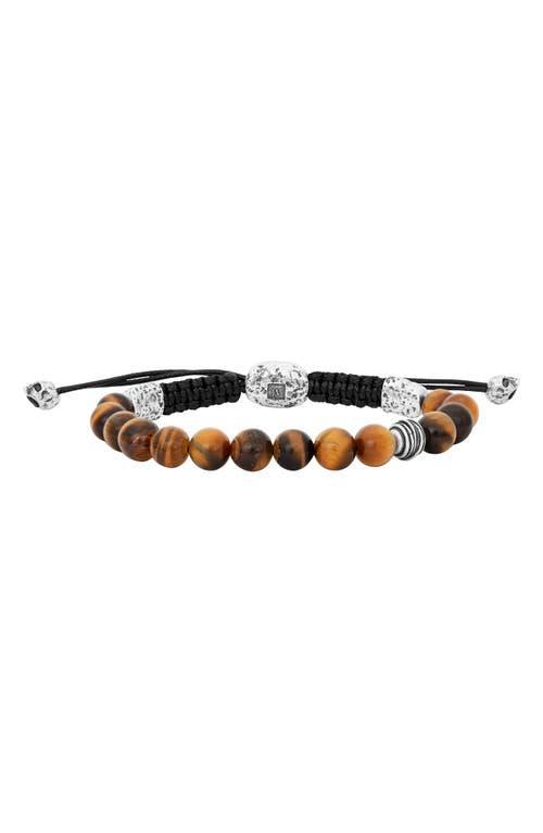 John Varvatos Mens Sterling Silver Wrap Tiger Eye Beaded Adjustable Cord Bracelet Product Image