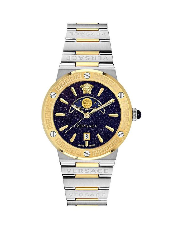 Mens Greca Logo Moonphase IP Yellow Gold Stainless Steel Bracelet Watch/38MM Product Image