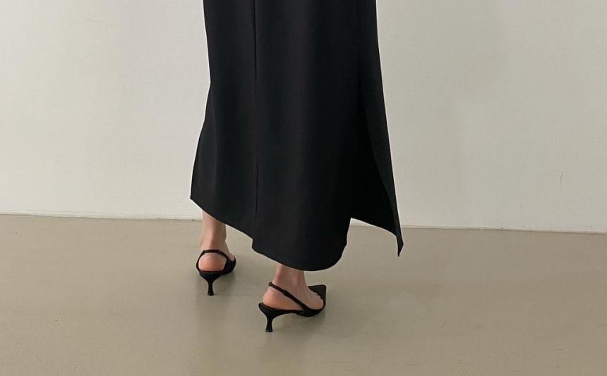 Set: Long-Sleeve Plain Top + High Rise Asymmetrical Maxi Skirt Product Image