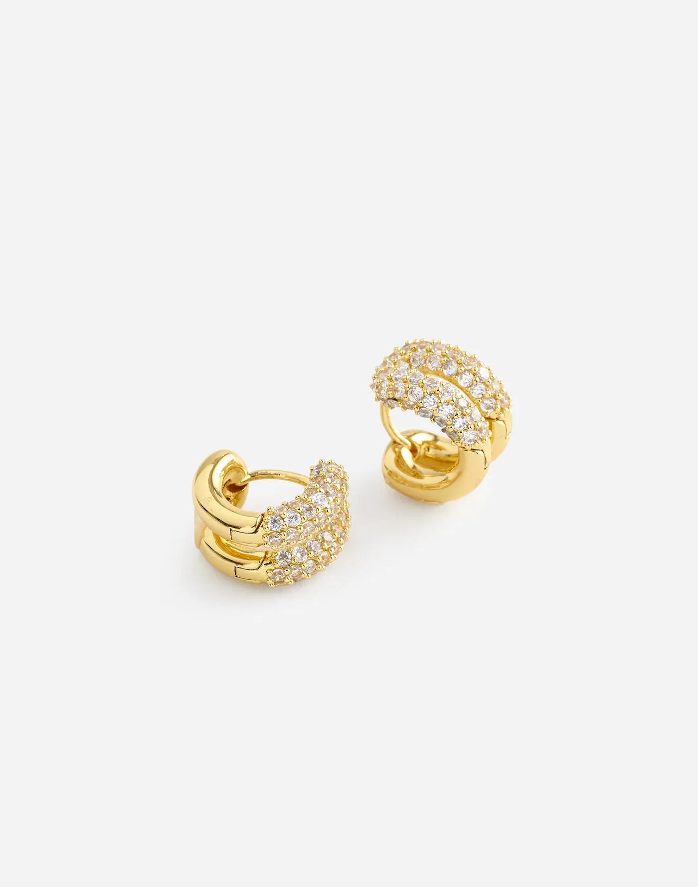 Pavé Double Huggie Hoop Earrings Product Image