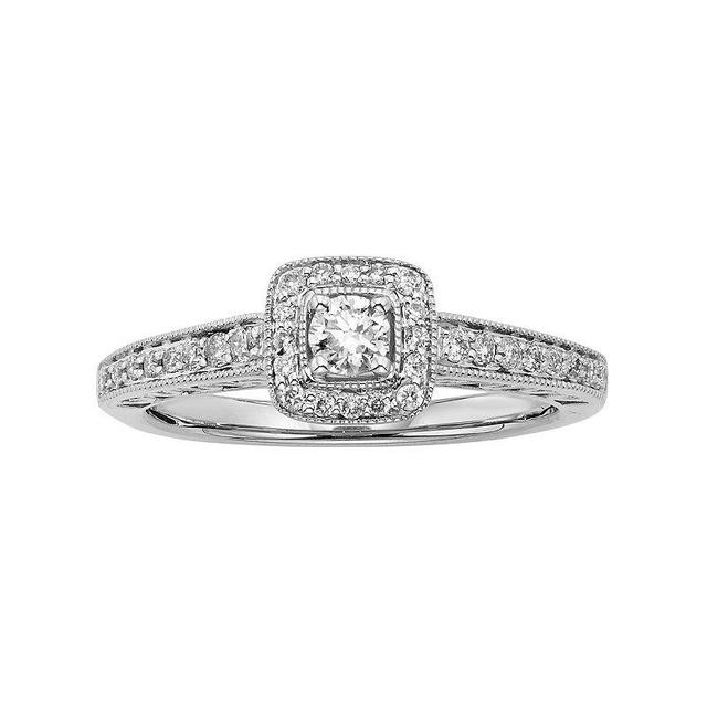 Diamond Square Halo Engagement Ring in 10k White Gold (3/8 ct. T.W.), Womens Product Image