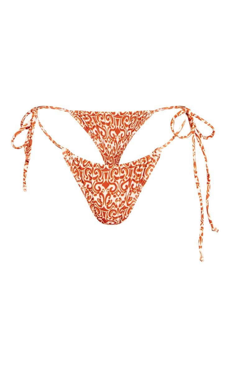 Brown Swirl Outline Print Tie Side Bikini Bottoms Product Image