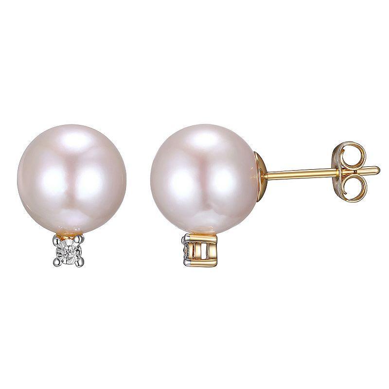 Maralux 18k Gold Over Sterling Silver Freshwater Cultured Pearl & Diamond Accent Earrings, Womens, Gold Tone Product Image