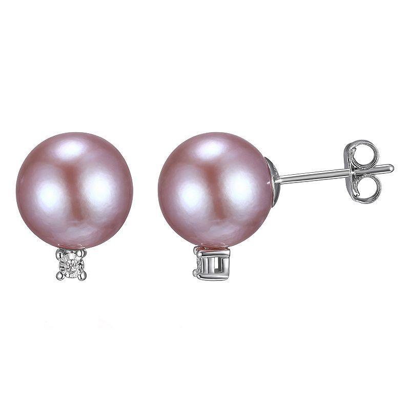 Maralux Sterling Silver Freshwater Cultured Pink Pearl & Diamond Accent Earrings, Womens Product Image