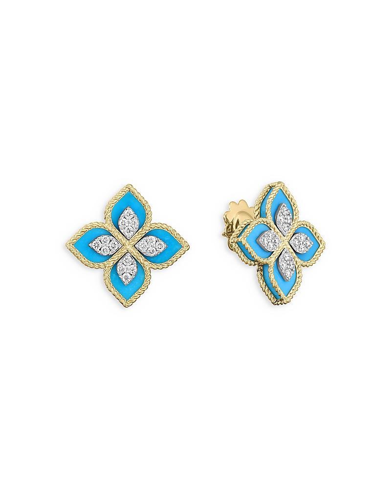 Womens Venetian Princess 18K Yellow Gold, Turquoise & 0.35 TCW Diamond Flower Stud Earrings Product Image