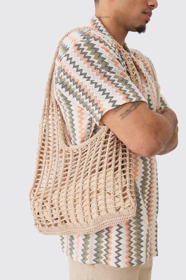 Open Knit Tote Bag | boohooMAN USA Product Image