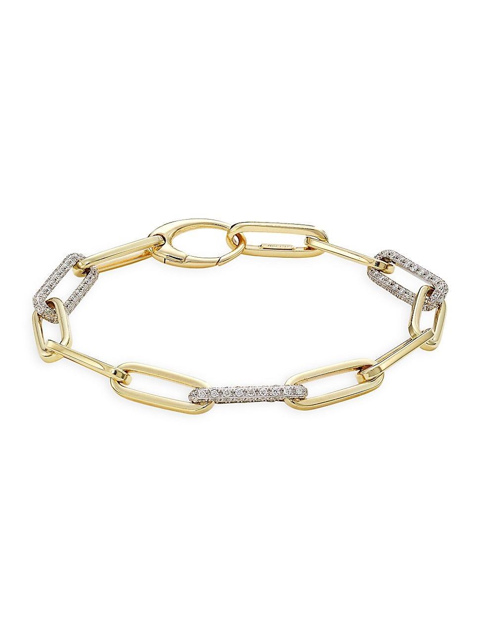 Womens 14K Yellow Gold, 14K White Gold & 1.50 TCW Diamond Chain Bracelet Product Image