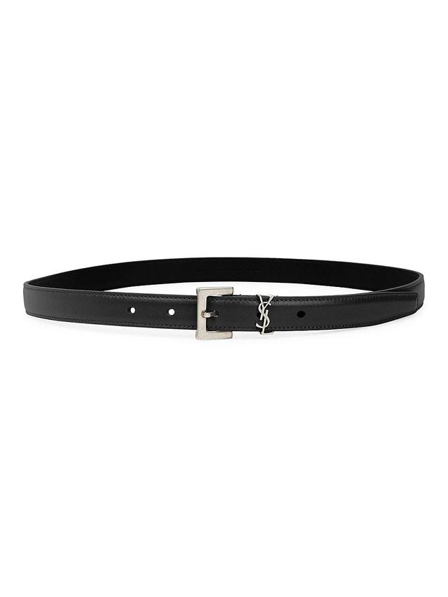 Womens Cassandre Thin Belt with Square Buckle in Lacquered Leather Product Image