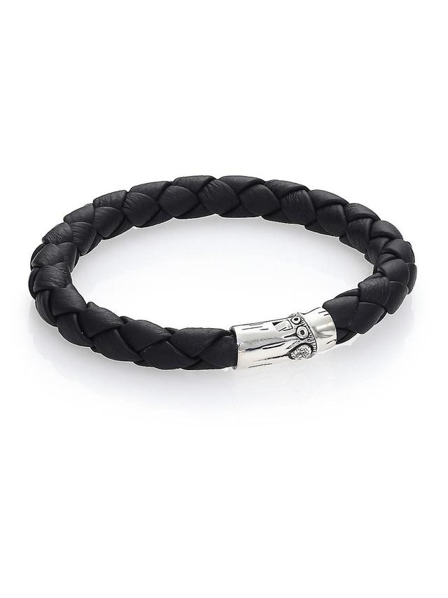 John Hardy Mens Bamboo Silver Black Woven Leather Bracelet Product Image