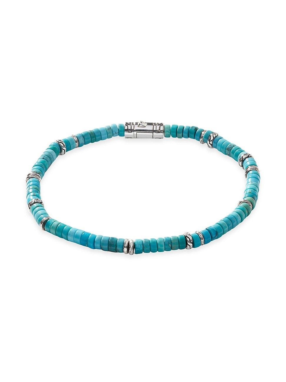 Mens Sterling Silver & Turquoise Heishi Beaded Bracelet Product Image