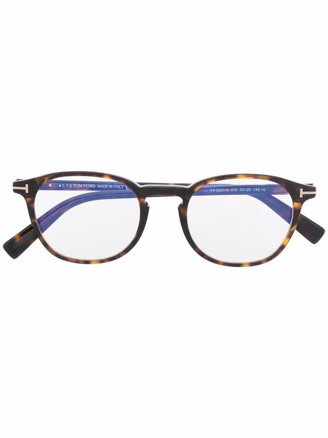 Tortoiseshell-effect Round-frame Glasses In Brown Product Image