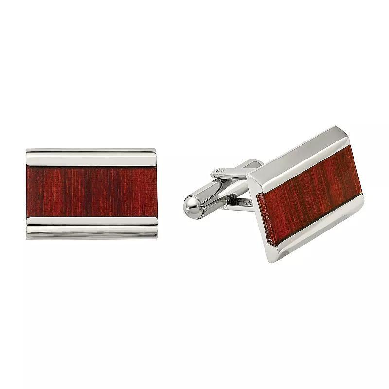 Mens Steel Rectangle Koa Wood Cufflinks Product Image