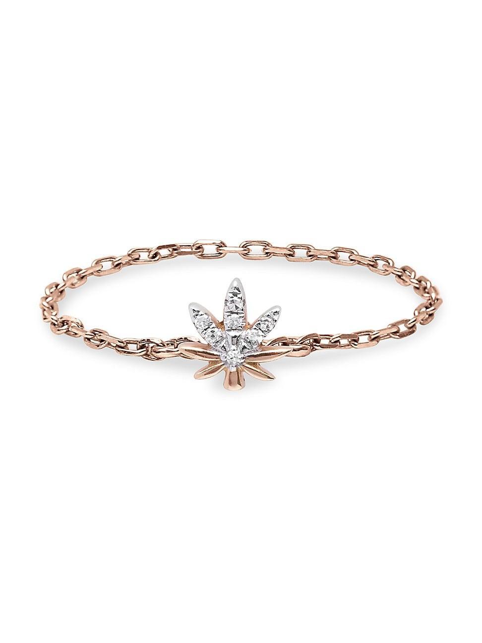 Womens Magic Touch 18K Rose Gold & Diamond Leaf Chain Ring Product Image