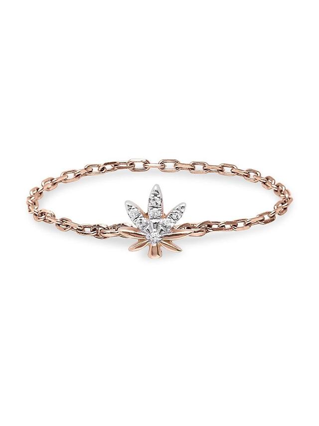 Womens Magic Touch 18K Rose Gold & Diamond Leaf Chain Ring Product Image