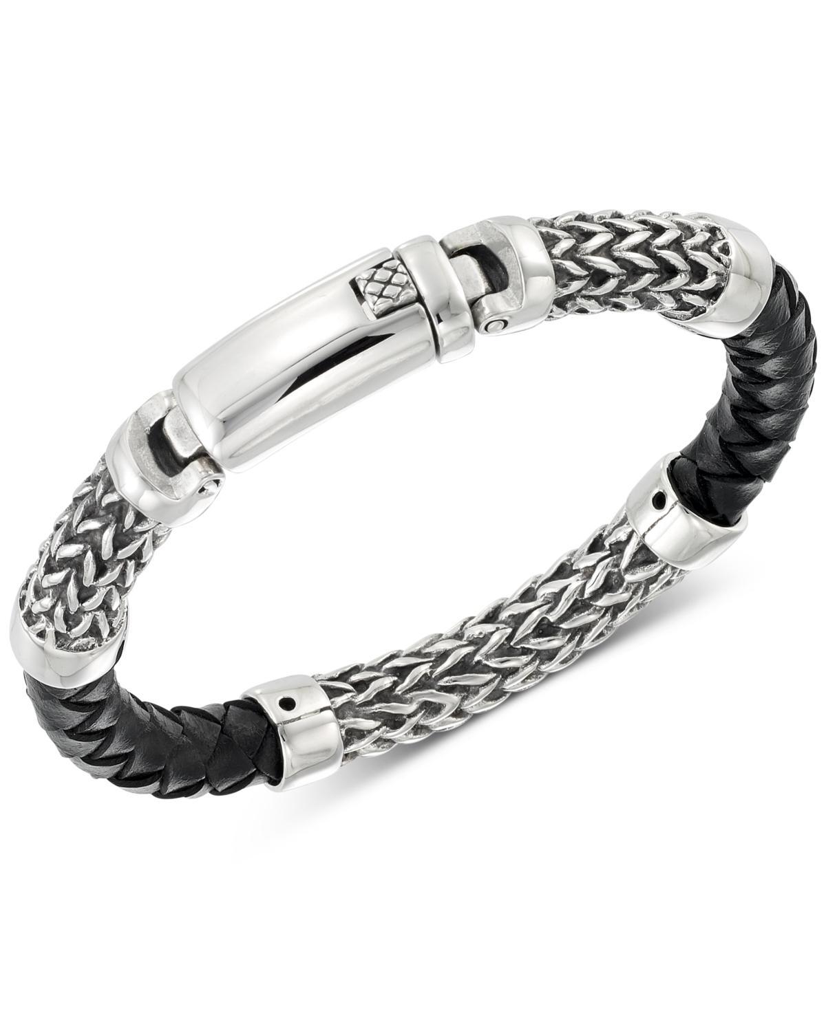 Legacy for Men by Simone I. Smith Black Leather Bracelet Stainless Steel Product Image