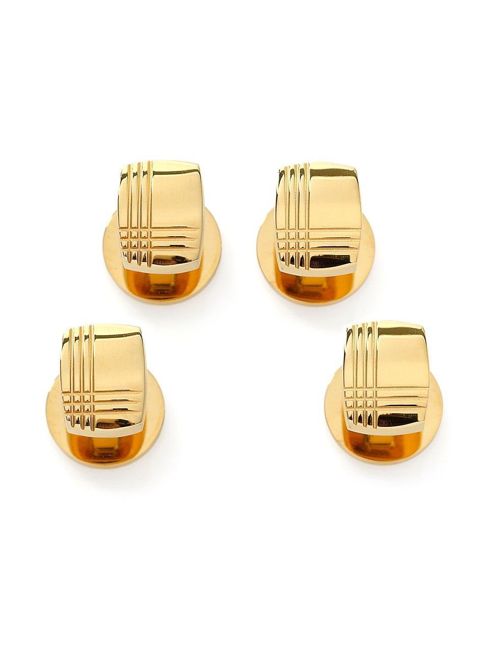 Mens Gold-Tone Stainless Steel Tartan Plaid Shirt Studs Product Image