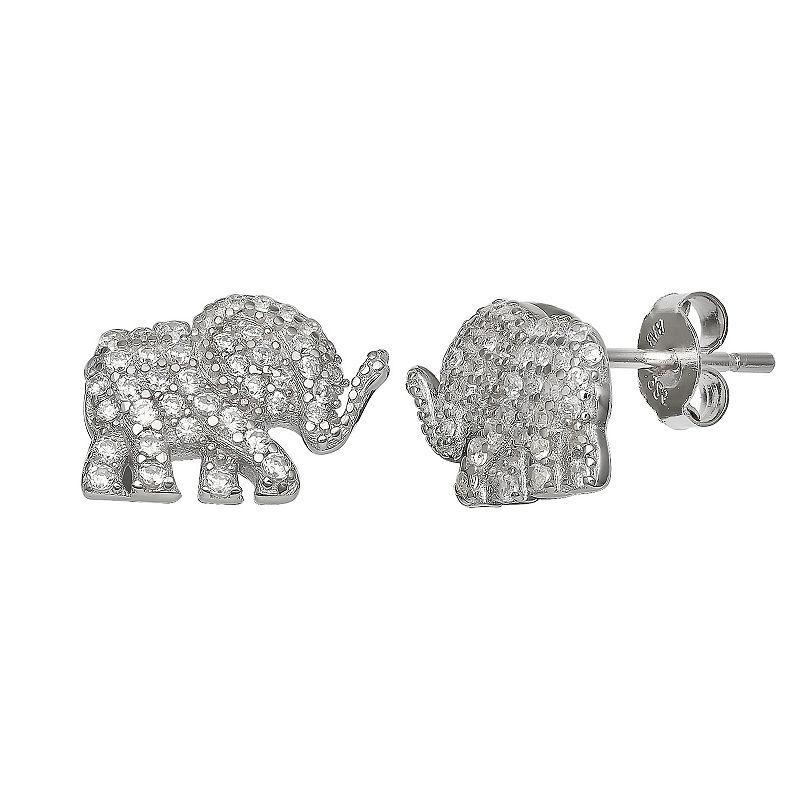 PRIMROSE Sterling Silver Cubic Zirconia Elephant Stud Earrings, Womens Product Image