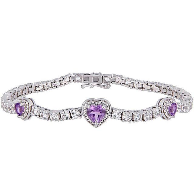 Stella Grace Sterling Silver Amethyst & White Sapphire Triple Heart Bracelet, Womens Purple Product Image