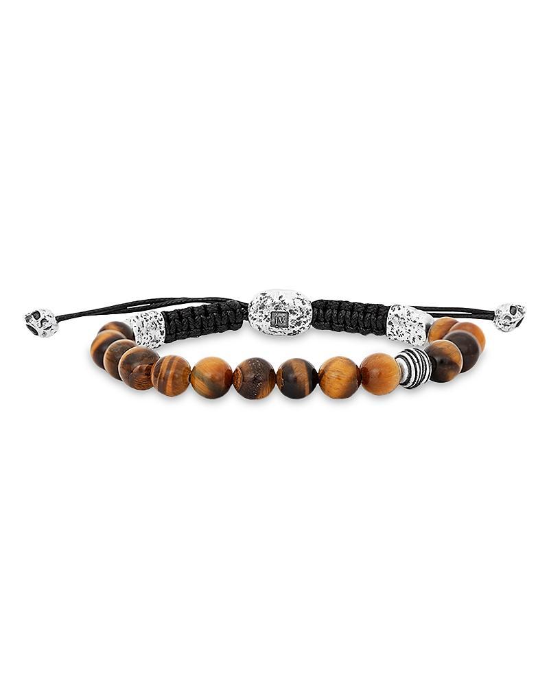 John Varvatos Mens Sterling Silver Wrap Tiger Eye Beaded Adjustable Cord Bracelet Product Image