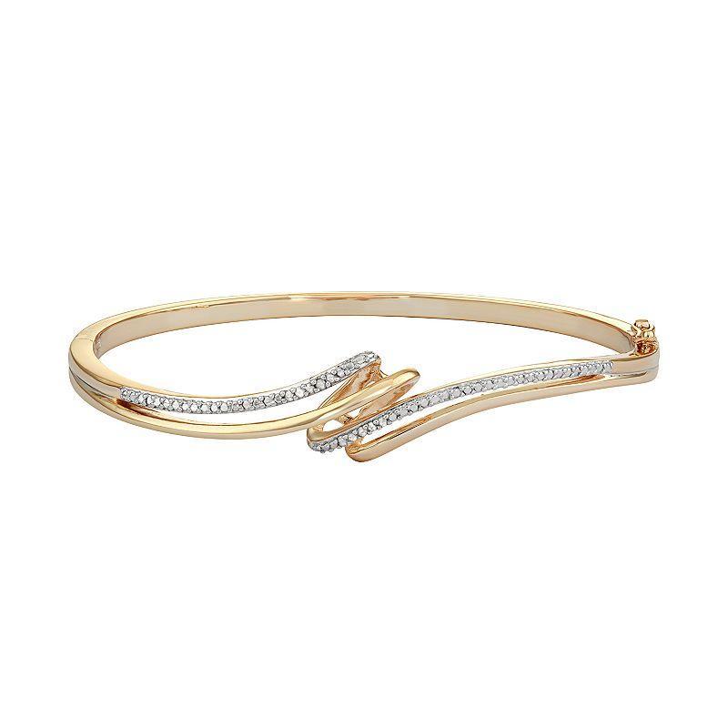 18k Gold Over Silver Diamond Accent Bypass Bangle Bracelet, Womens, White Product Image