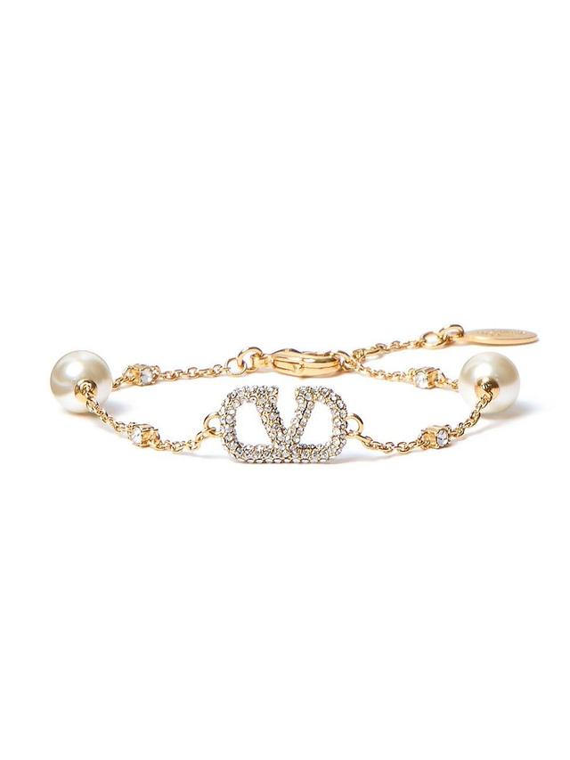 Womens VLogo Signature Bracelet in Metal, Swarovski Crystals and Pearls Product Image