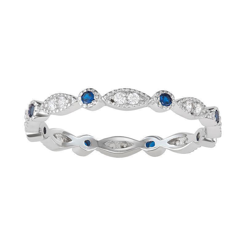 Sterling Silver Lab-Created Blue Spinel & Cubic Zirconia Geometric Ring, Womens Product Image