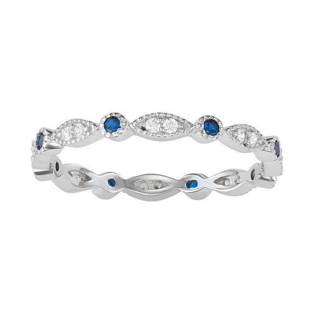 Sterling Silver Lab-Created Blue Spinel & Cubic Zirconia Geometric Ring, Womens Product Image