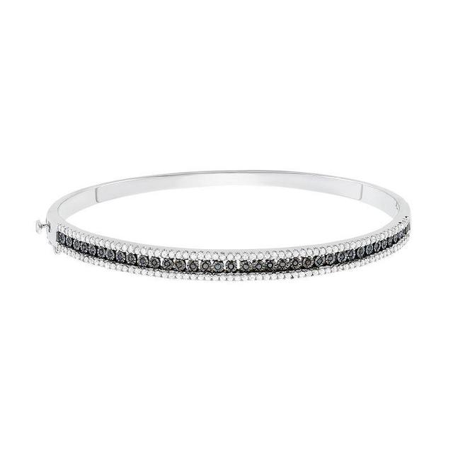 1 Carat T.W. Black and White Diamond Sterling Silver Bangle Bracelet, Womens Product Image