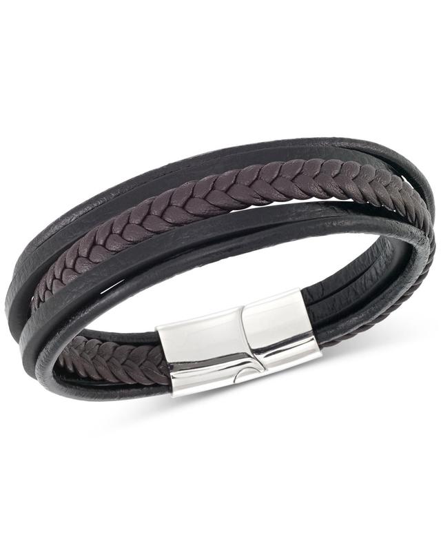 Legacy for Men by Simone I. Smith Mens Black & Brown Multi-Row Leather Bracelet in Stainless Steel Product Image