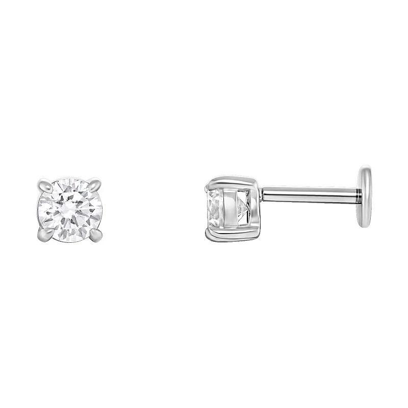 PRIMROSE Sterling Silver & Stainless Steel Round Cubic Zirconia Stud Earrings, Womens, Sterling Silver White Product Image