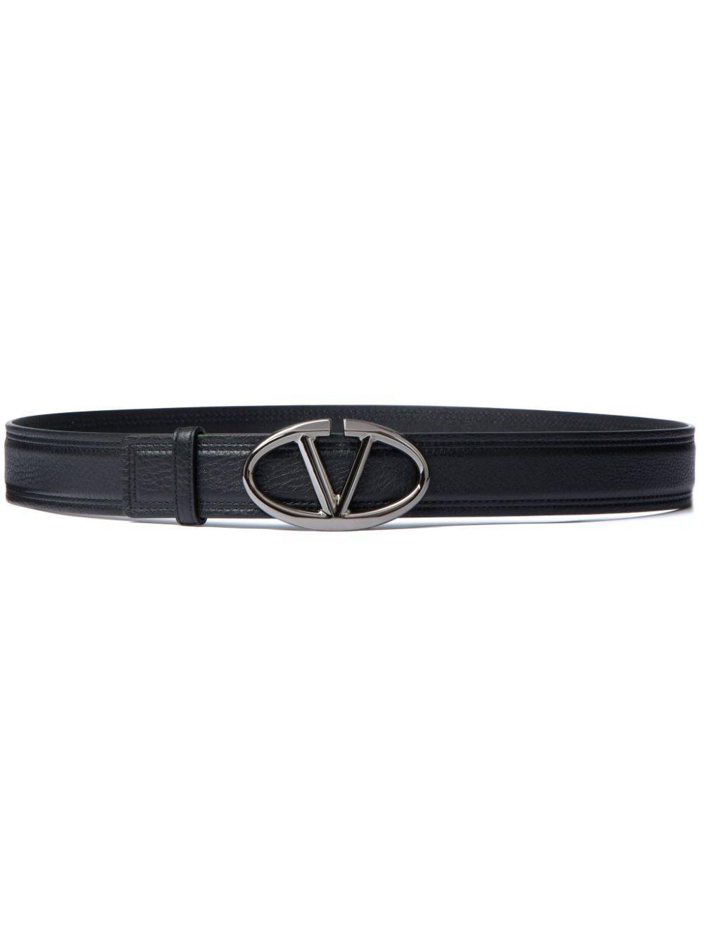 VALENTINO GARAVANI The Bold Edition Vlogo Grainy Calfskin Belt 35 Mm In Black Product Image