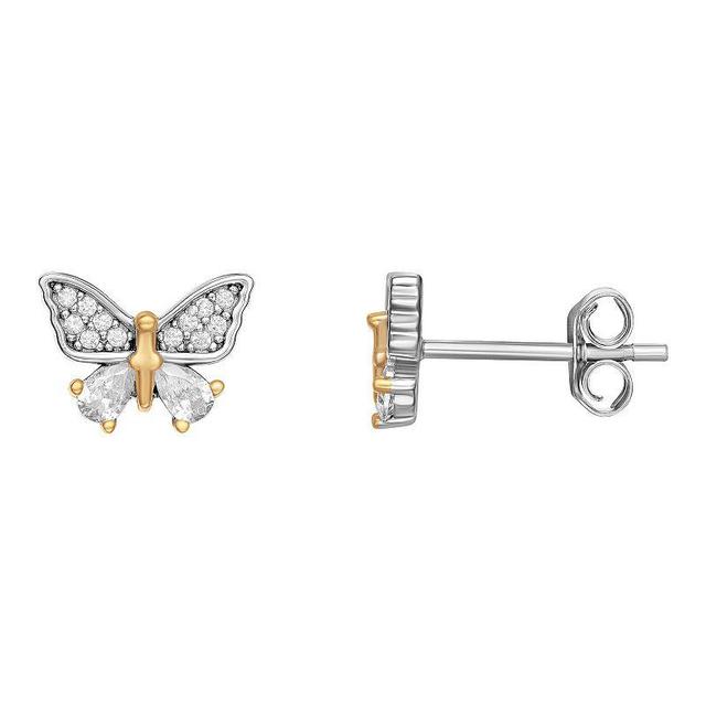 PRIMROSE Two-Tone Sterling Silver & Cubic Zirconia Butterfly Earrings, Womens, Two Tone Gold Product Image