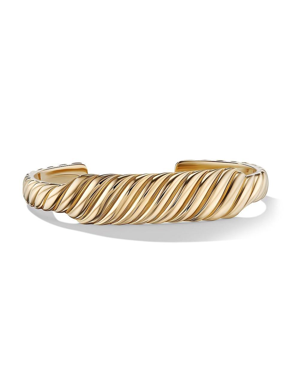 Womens Sculpted Cable Contour Cuff Bracelet in 18K Yellow Gold Product Image