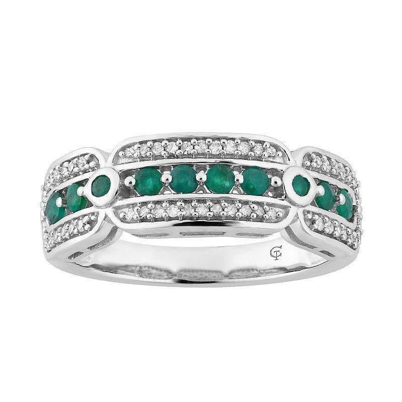 10k White Gold Emerald & 1/5 Carat T.W. Diamond Ring, Womens 10k Whgold Product Image