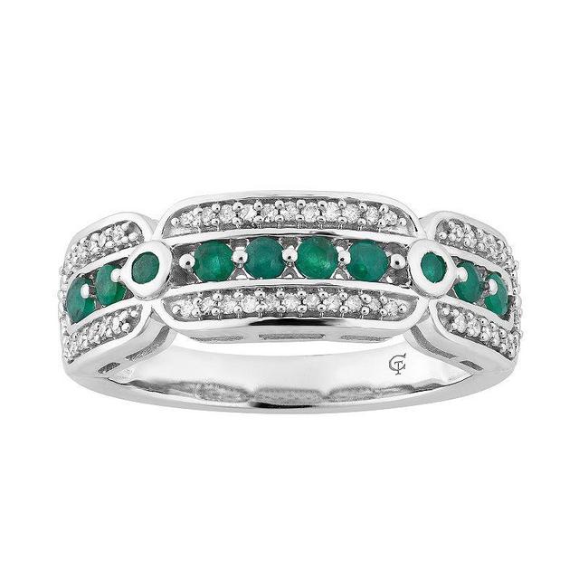 10k White Gold Emerald & 1/5 Carat T.W. Diamond Ring, Womens Green Product Image