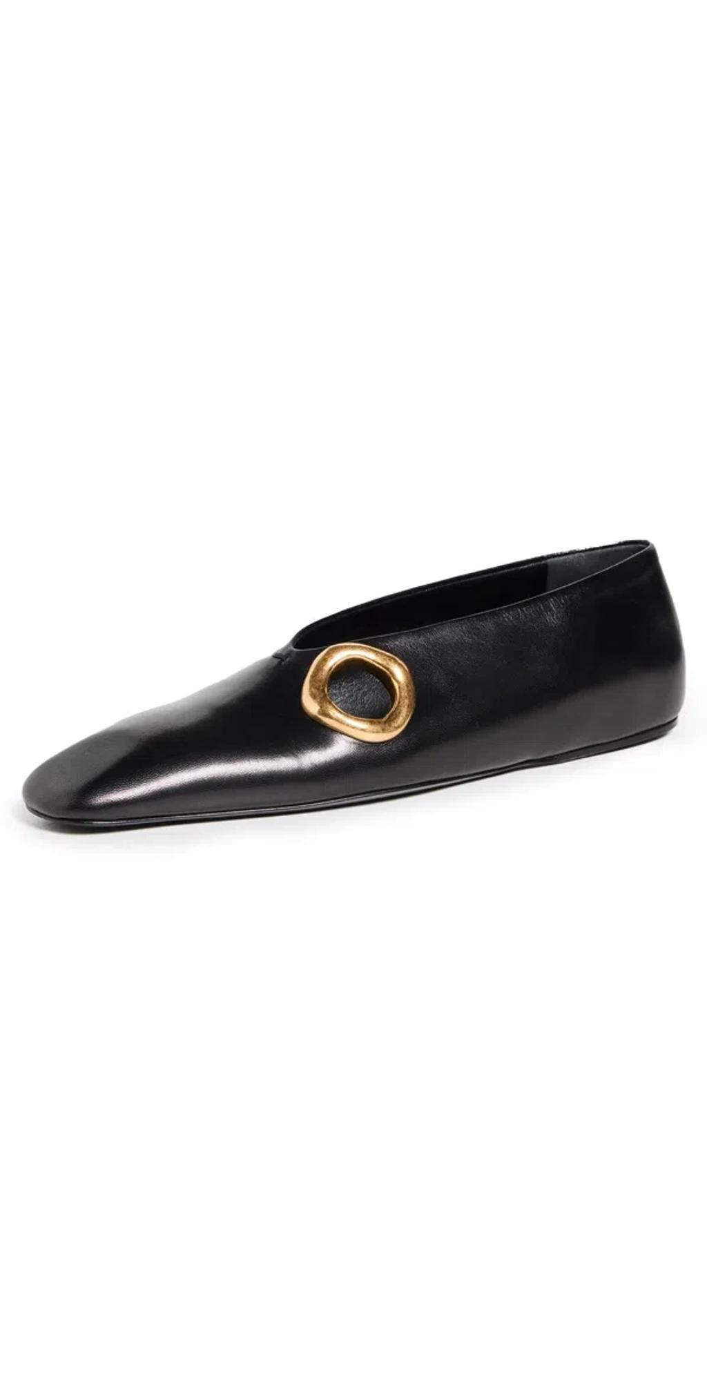 Leather Metal-cutout Ballerina Flats In Black product image