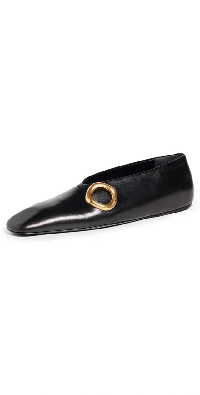 Leather Metal-cutout Ballerina Flats In Black Product Image