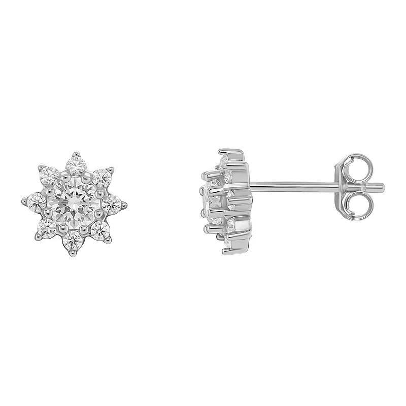 PRIMROSE Birthstone Cubic Zirconia Flower Stud Earrings, Womens, Silver Tone Apr Product Image