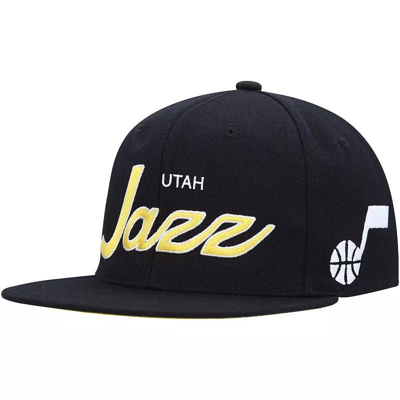 Mens Mitchell & Ness Black Utah Jazz Hardwood Classics Script 2.0 Snapback Hat Product Image