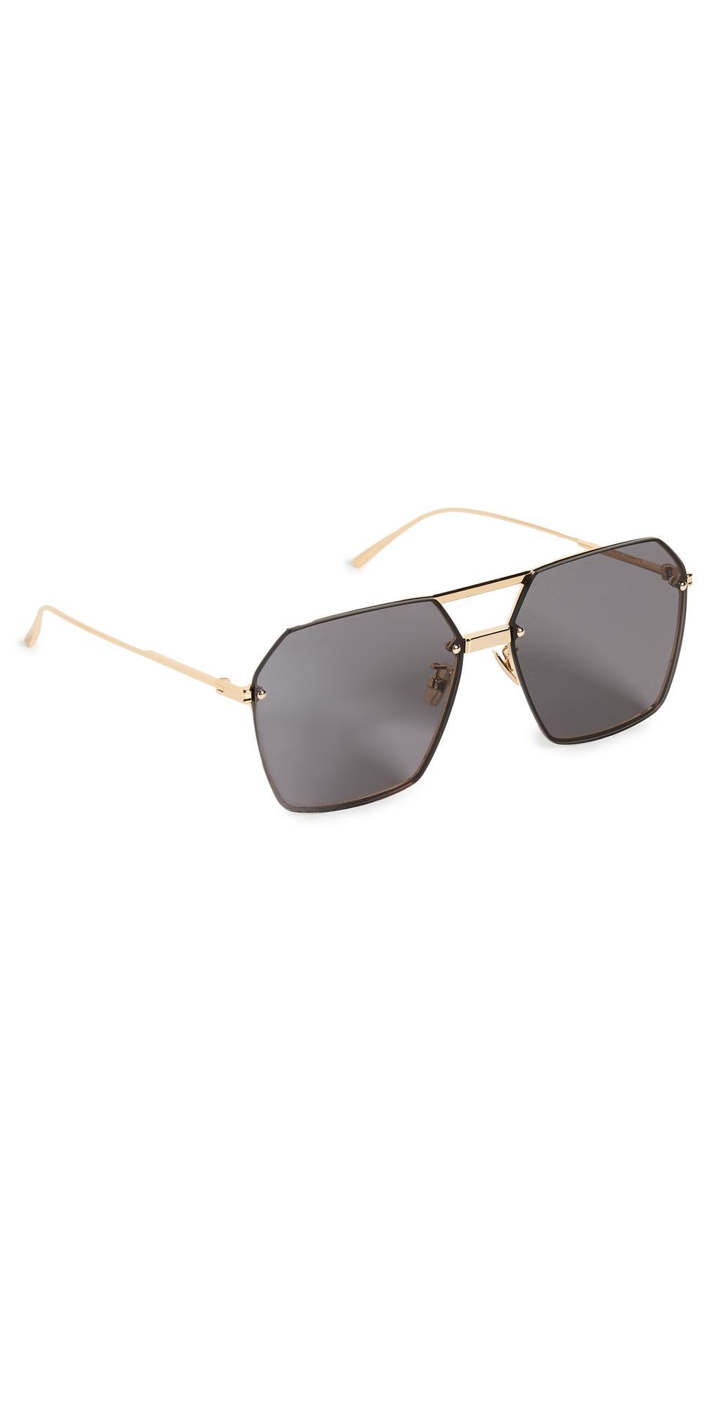 Bottega Veneta Oversized Geometric Aviators Gold/ Gold/ Grey One Size Product Image