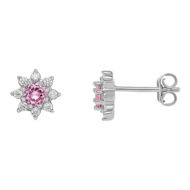 PRIMROSE Birthstone Cubic Zirconia Flower Stud Earrings, Womens, Silver Tone Oct Product Image