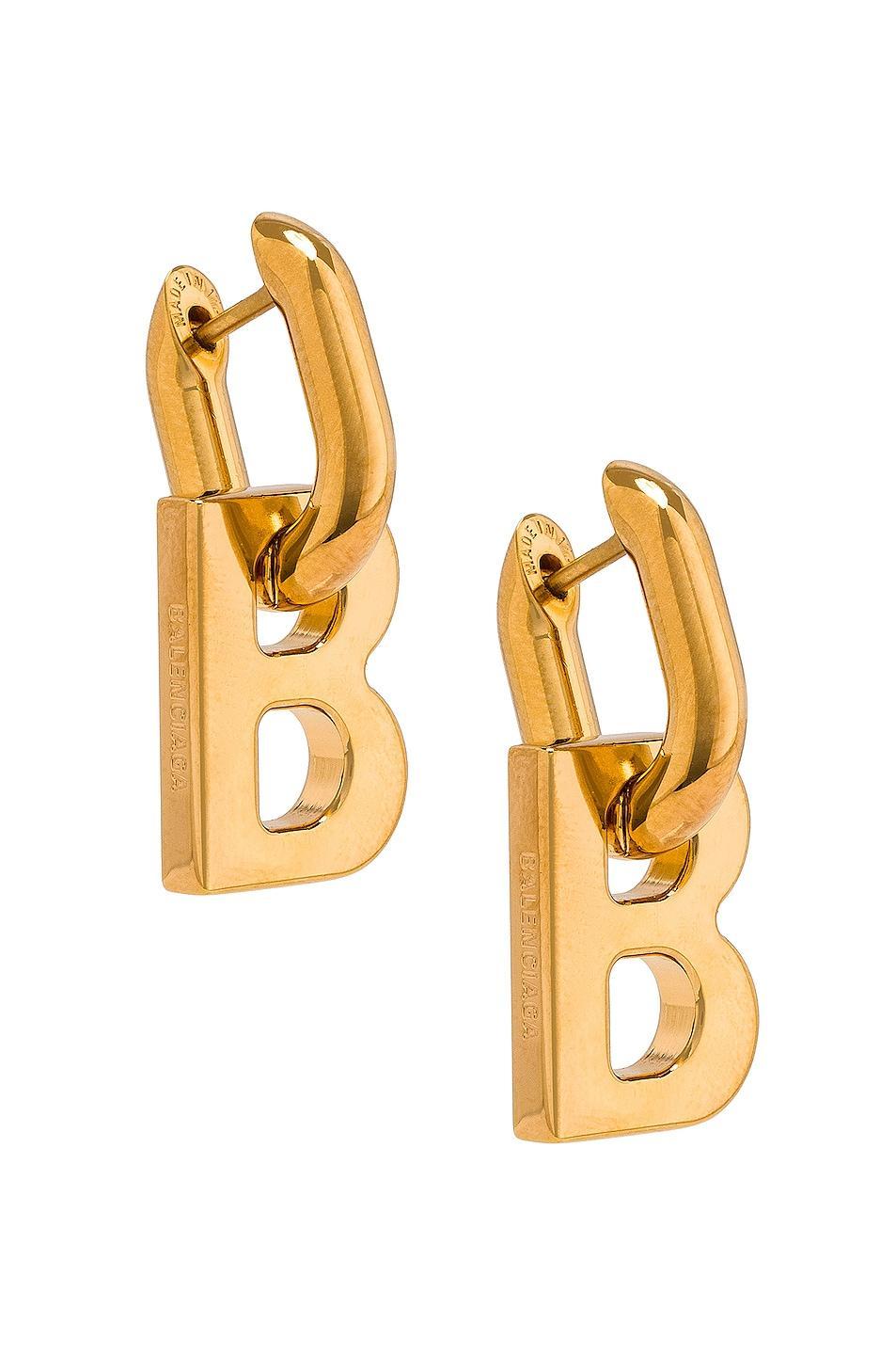 Balenciaga XS B Chain Earrings in Metallic Gold Product Image