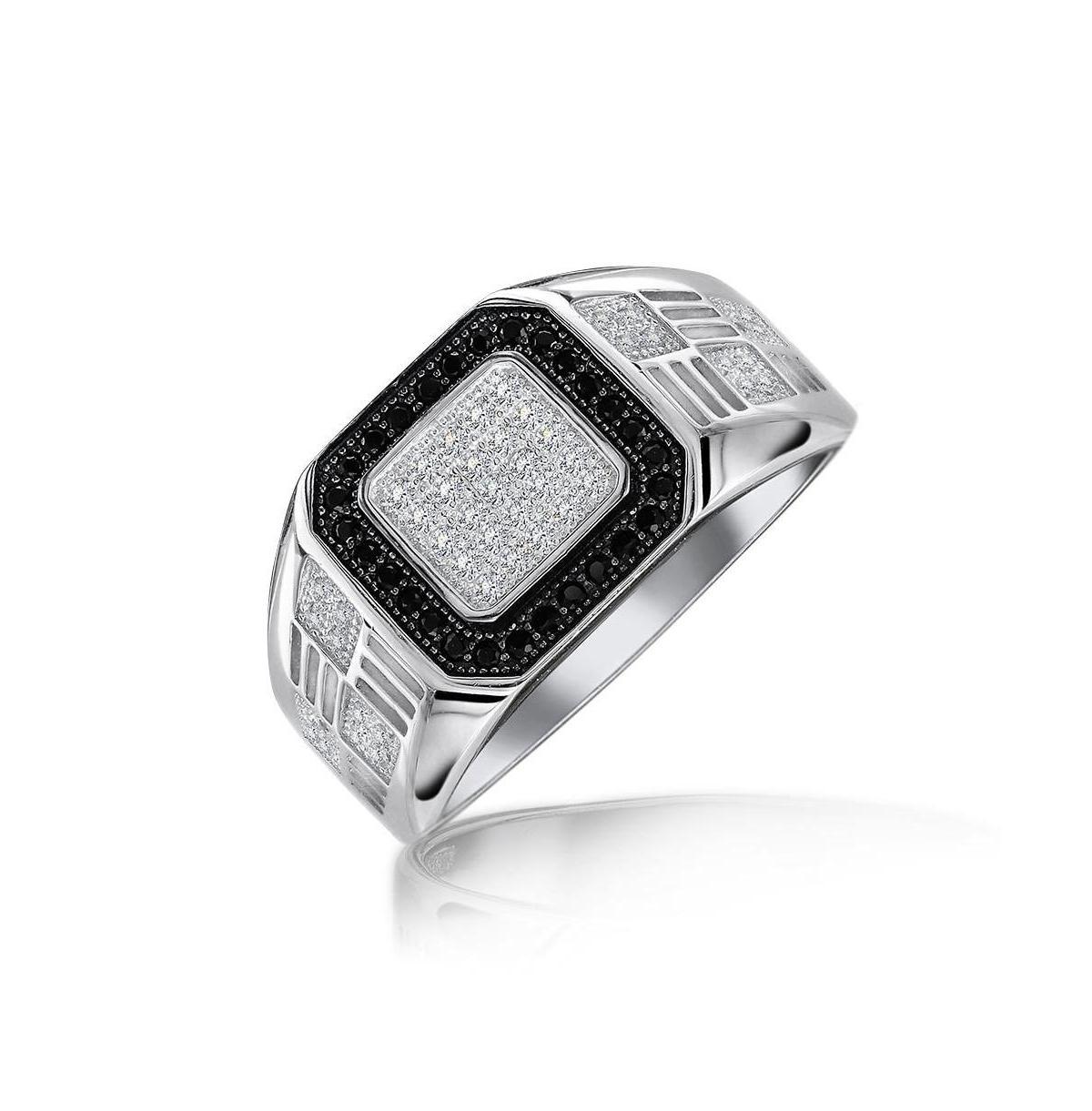 Bling Jewelry Mens Geometric Micro Pave Halo Square Two Tone White Black Cz Cubic Zirconia Engagement Statement Ring For Men .925 Sterling Silver - S Product Image