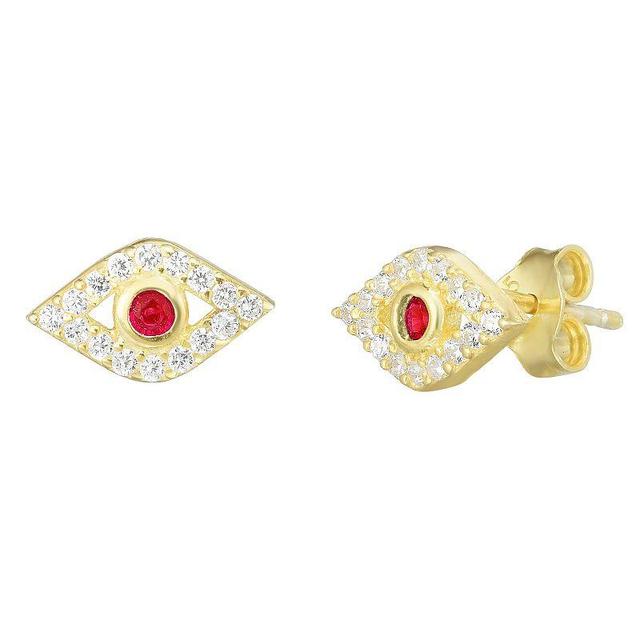 Sunkissed Sterling 14k Gold Over Silver Cubic Zirconia Eye Stud Earrings, Womens, Gold Tone Red Product Image