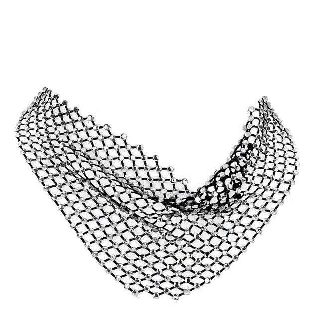 Simply Vera Vera Wang Silver Tone Crystal Mock Neck Mesh Collar Necklace, Womens, Clear Product Image