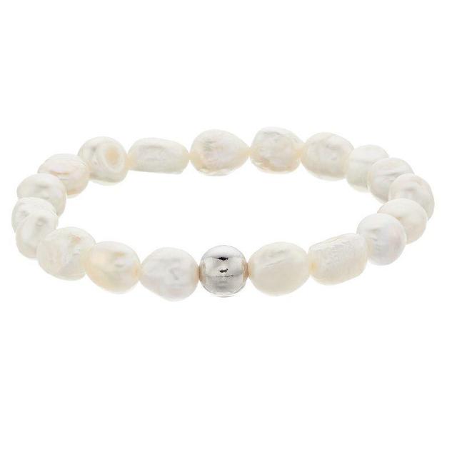 Aleure Precioso Sterling Silver Bead & Freshwater Pearl Bracelet, Womens White Product Image