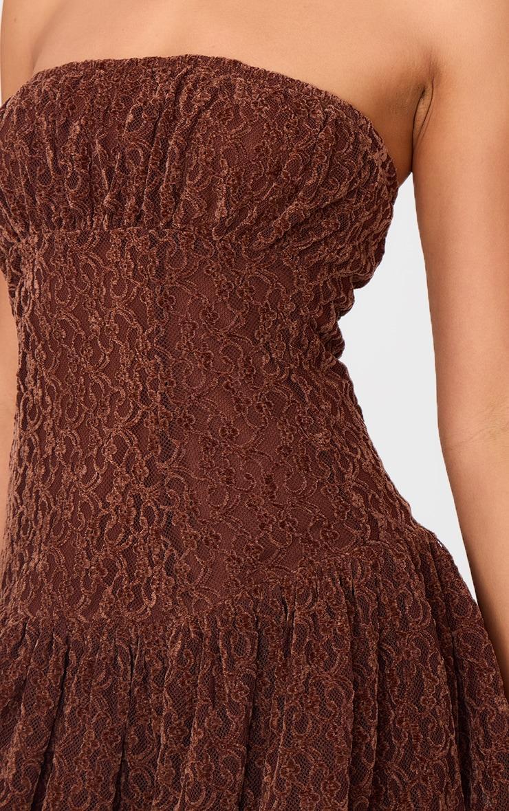 Chocolate Lace Bandeau Ruched Mini Dress Product Image