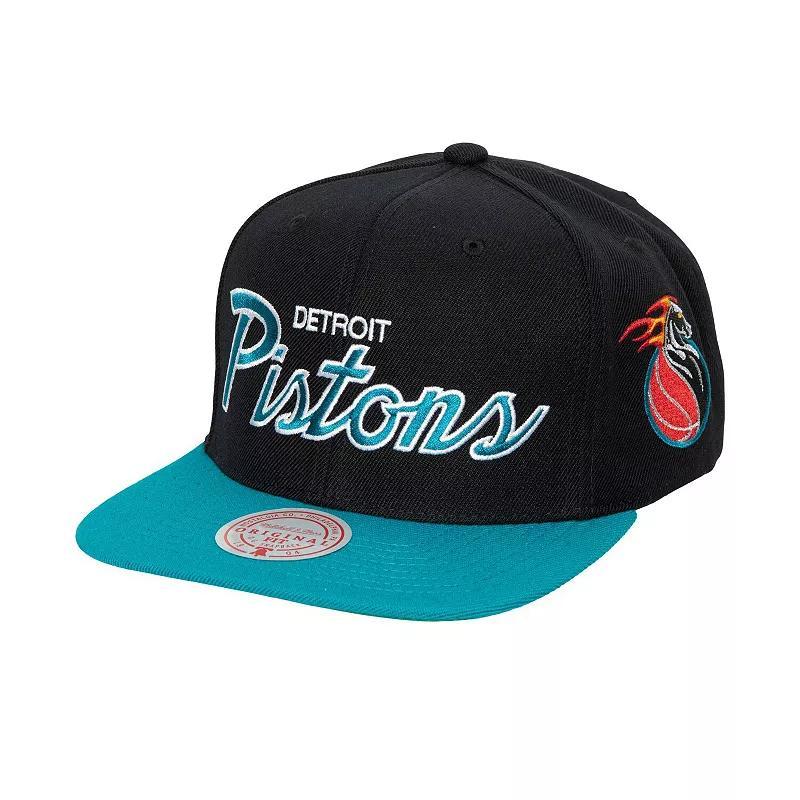 Mens Mitchell & Ness Detroit Pistons Hardwood Classics MVP Team Script 2.0 Snapback Hat Product Image