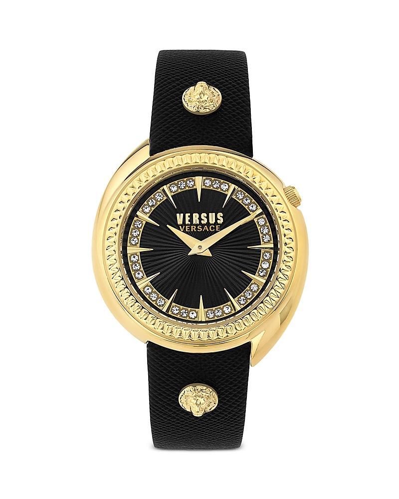 Versus Versace Womens Tortona Crystal 2 Hand Quartz Black Genuine Leather Watch, 38mm Product Image