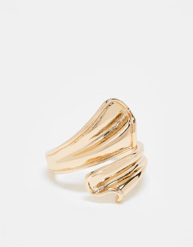 ASOS DESIGN ring with flutter wrap around detail in gold tone Product Image